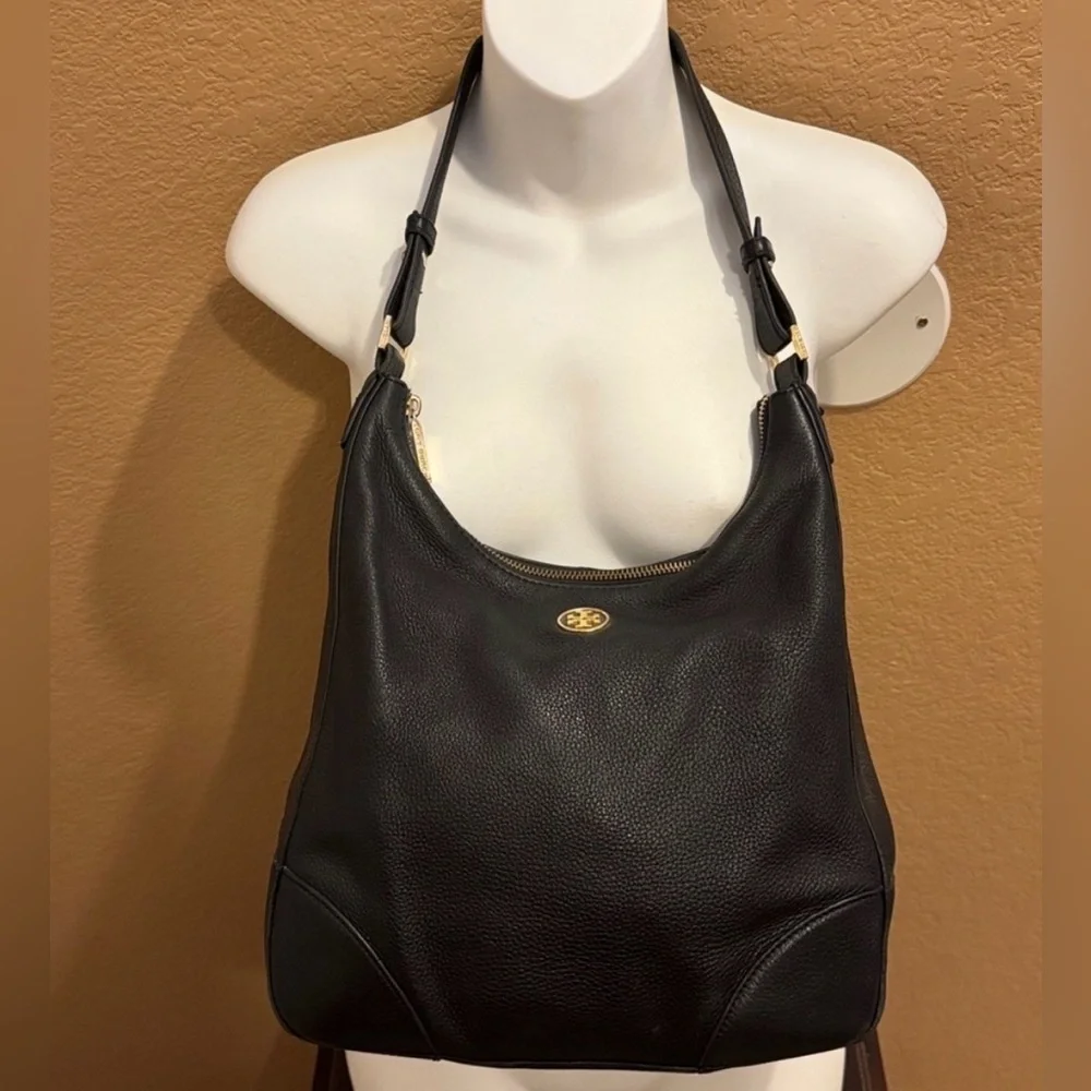 Tory Burch Pebbled Leather Hobo Bag Black